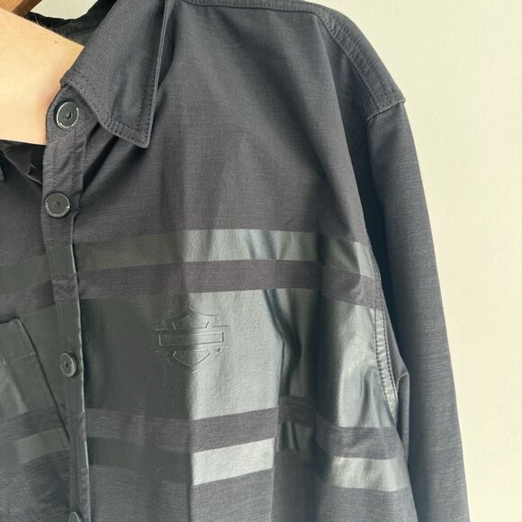 Harley Davidson Men's Slim Fit Double Weave Stretch Shirt Black Snap Down - Picture 6 of 6